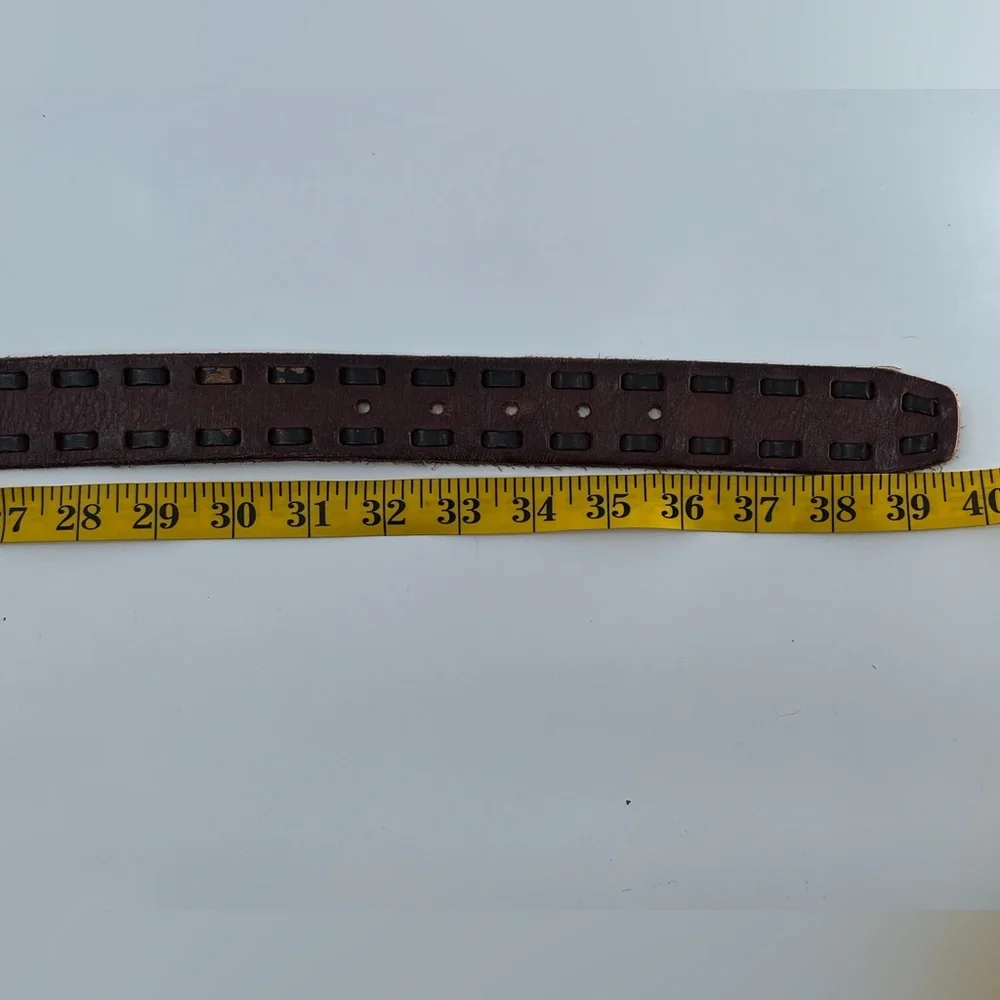 Brown Leather Belt‎ With Leather Stitching 34